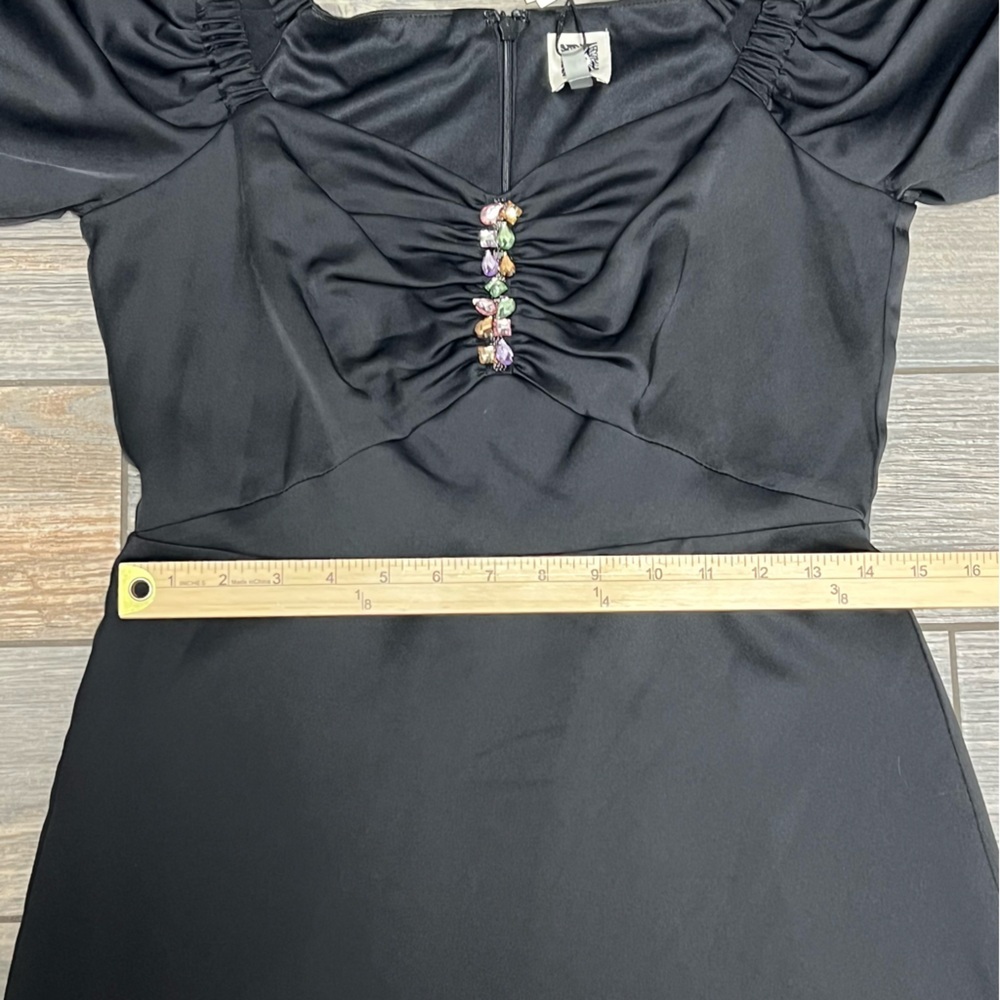 NWT $139 Anne Klein Women's Dress Sz 2 Rhinestone Puff-Sleeve Midi Satin Holiday - Picture 5 of 12
